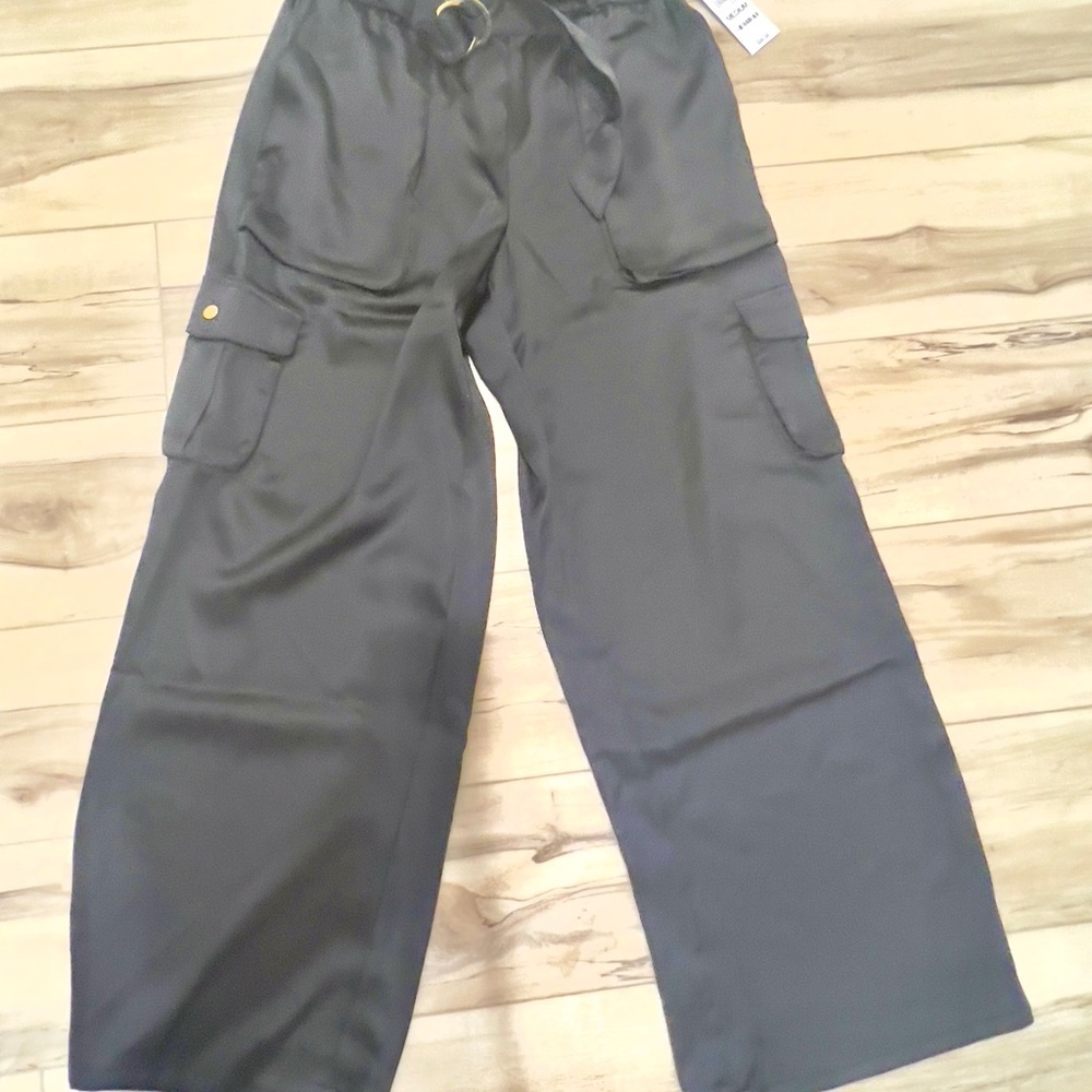 INC International Concepts Black Satin shinny  Cargo Trousers